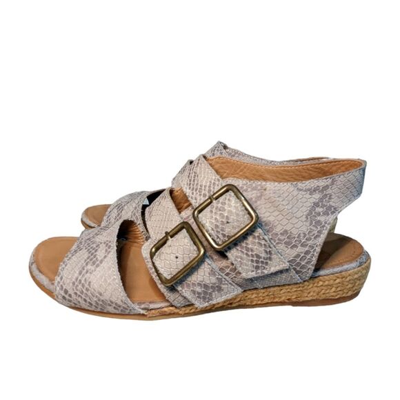 Eric Michael gray snakeskin gladiator espadrille wedge sandal size 38 7.5 8 - Picture 1 of 9